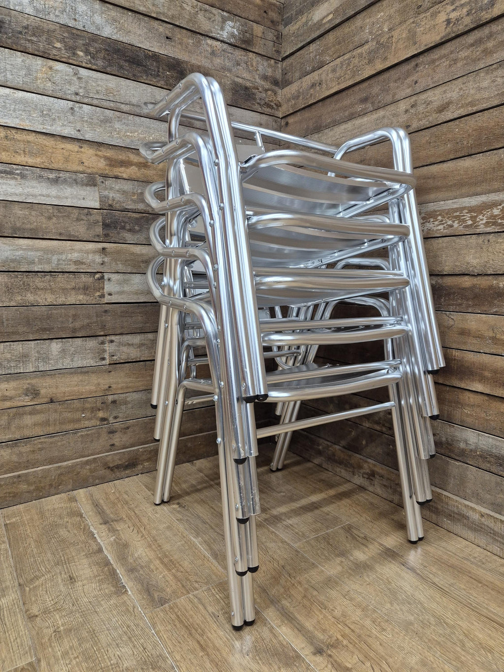 Set of 5 Aluminium Bistro Chairs Lightweight Stackable Cafe Garden Chairs