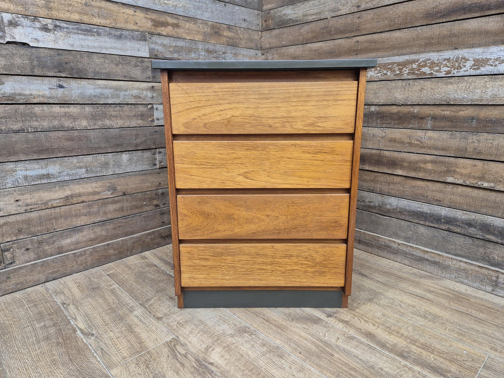 Mid Century Teak Chest of Drawers Olive Grey Green Melamine Top Retro Cabinet