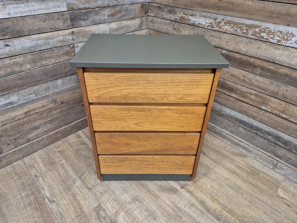 Mid Century Teak Chest of Drawers Olive Grey Green Melamine Top Retro Cabinet