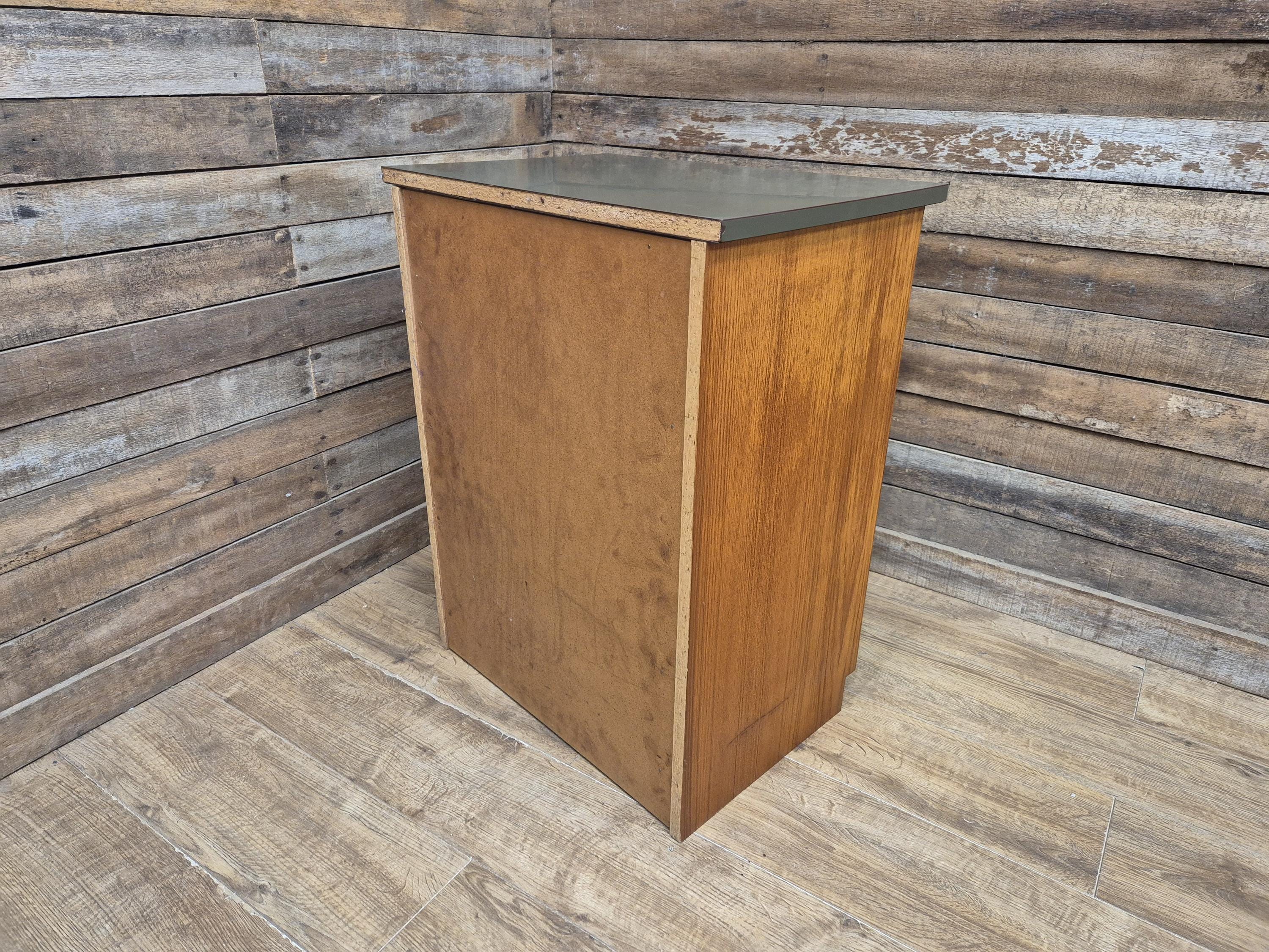 Mid Century Teak Chest of Drawers Olive Grey Green Melamine Top Retro Cabinet