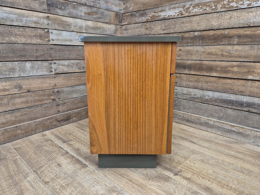Mid Century Teak Bedside Cabinet Olive Grey Green Melamine Top Vintage