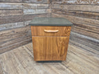 Mid Century Teak Bedside Cabinet Olive Grey Green Melamine Top Vintage