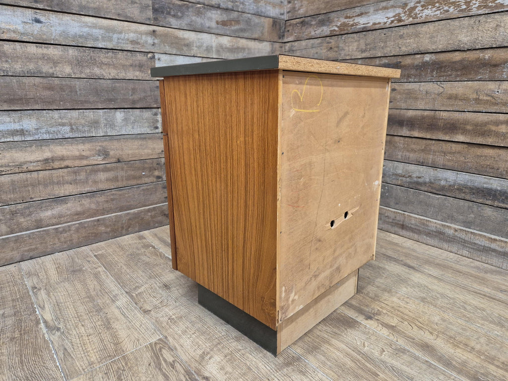 Mid Century Teak Bedside Cabinet Olive Grey Green Melamine Top Vintage