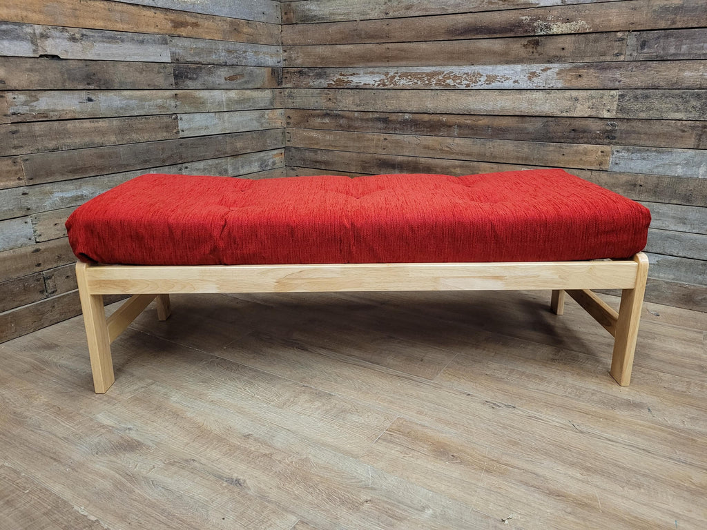 Kyoto Futons Solid Wood Bench Small Daybed Red Upholstered Seat Slatted Base