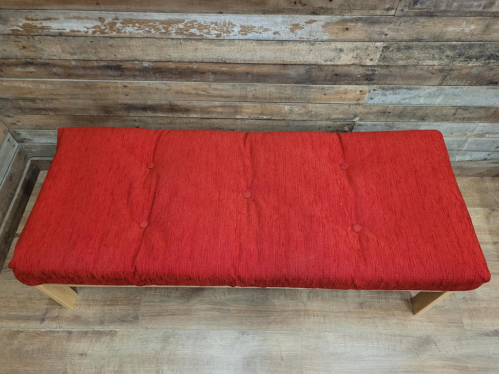 Kyoto Futons Solid Wood Bench Small Daybed Red Upholstered Seat Slatted Base