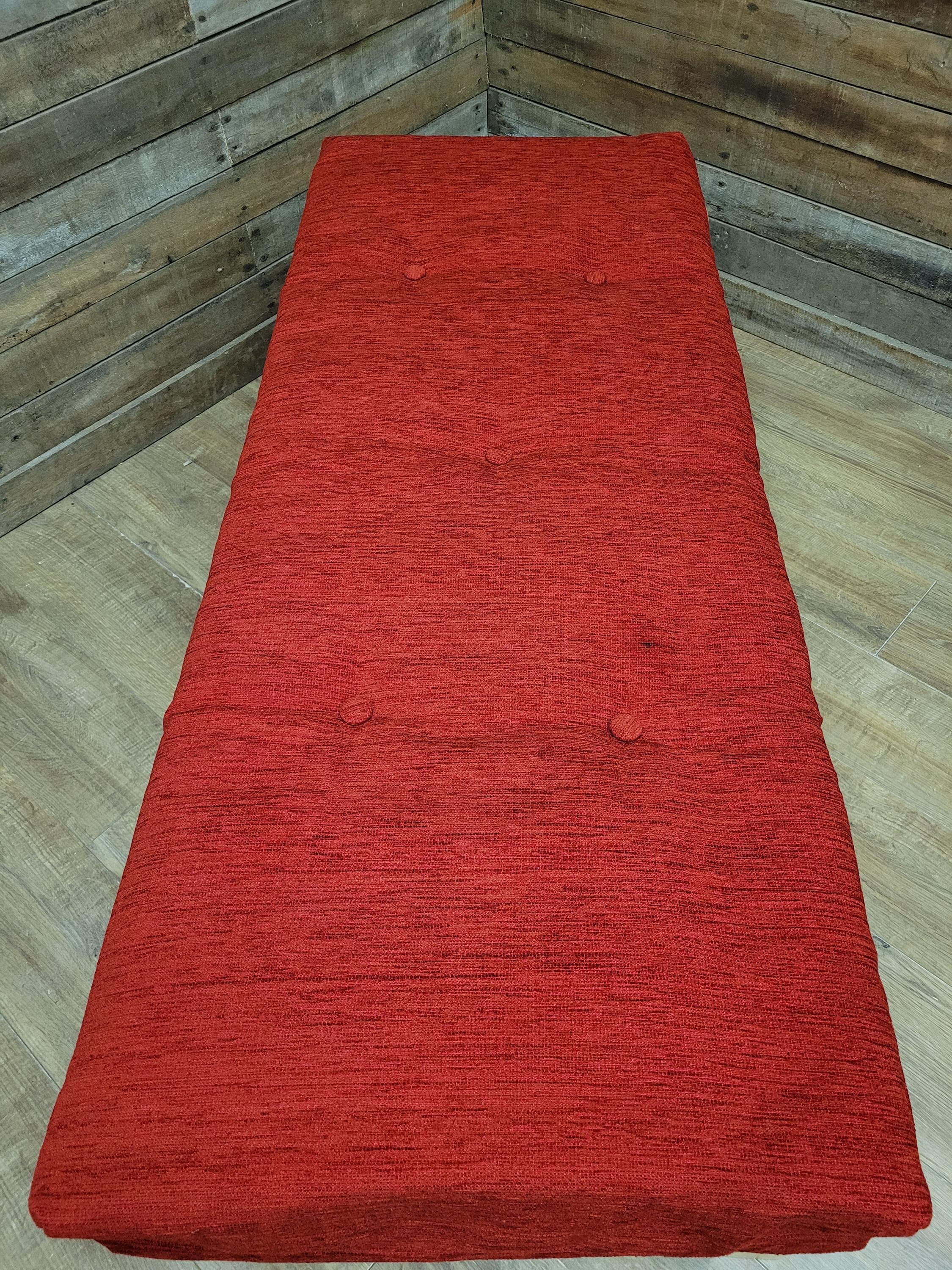 Kyoto Futons Solid Wood Bench Small Daybed Red Upholstered Seat Slatted Base