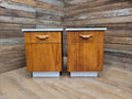 Two Mid Century Teak Bedside Cabinets White Melamine Top Vintage Retro