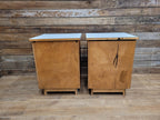 Two Mid Century Teak Bedside Cabinets White Melamine Top Vintage Retro