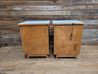 Two Mid Century Teak Bedside Cabinets White Melamine Top Vintage Retro