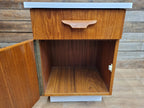 Two Mid Century Teak Bedside Cabinets White Melamine Top Vintage Retro