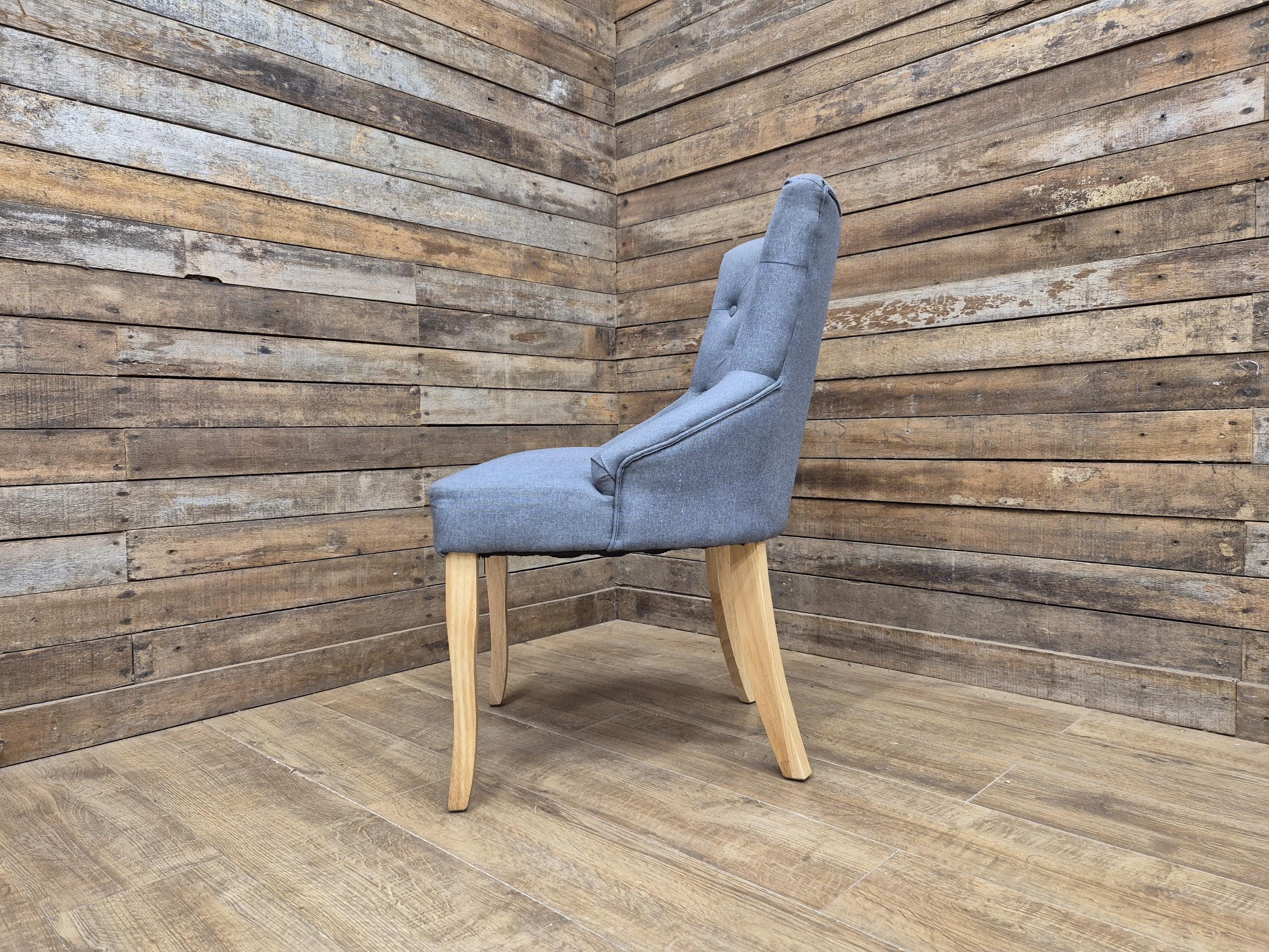 Grey Button Back Fabric Armchair Accent Chair Solid Wood Legs Modern