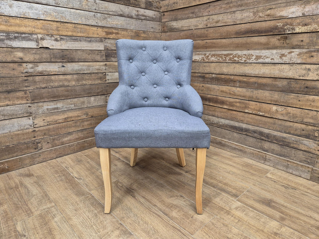 Grey Button Back Fabric Armchair Accent Chair Solid Wood Legs Modern