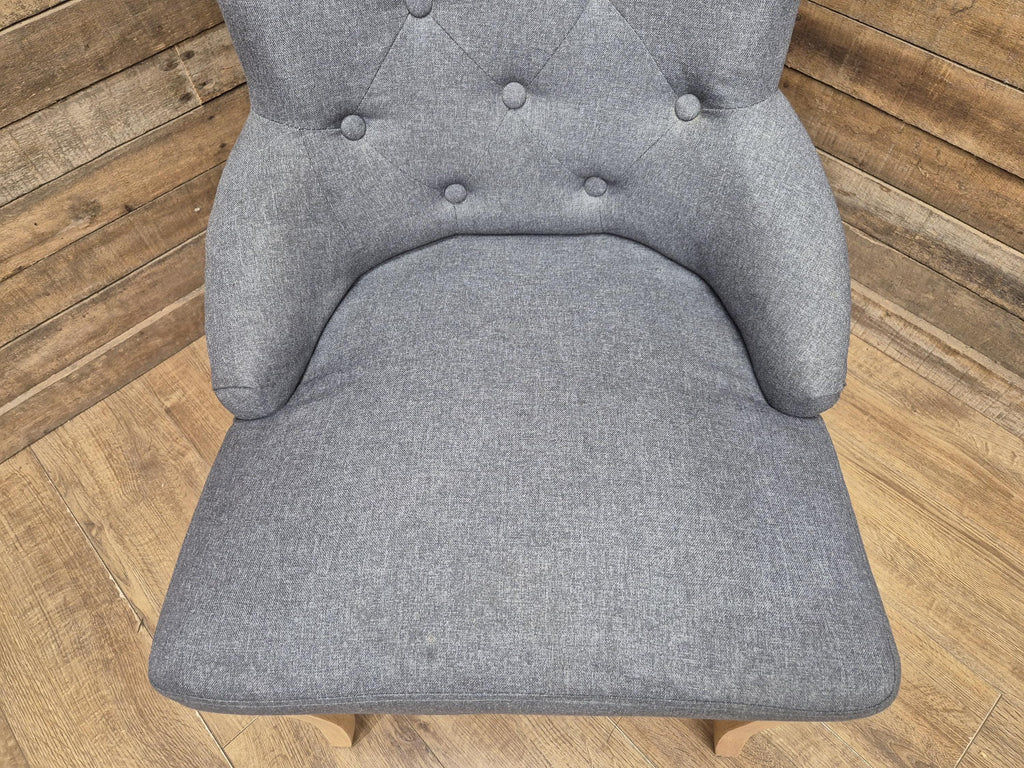 Grey Button Back Fabric Armchair Accent Chair Solid Wood Legs Modern