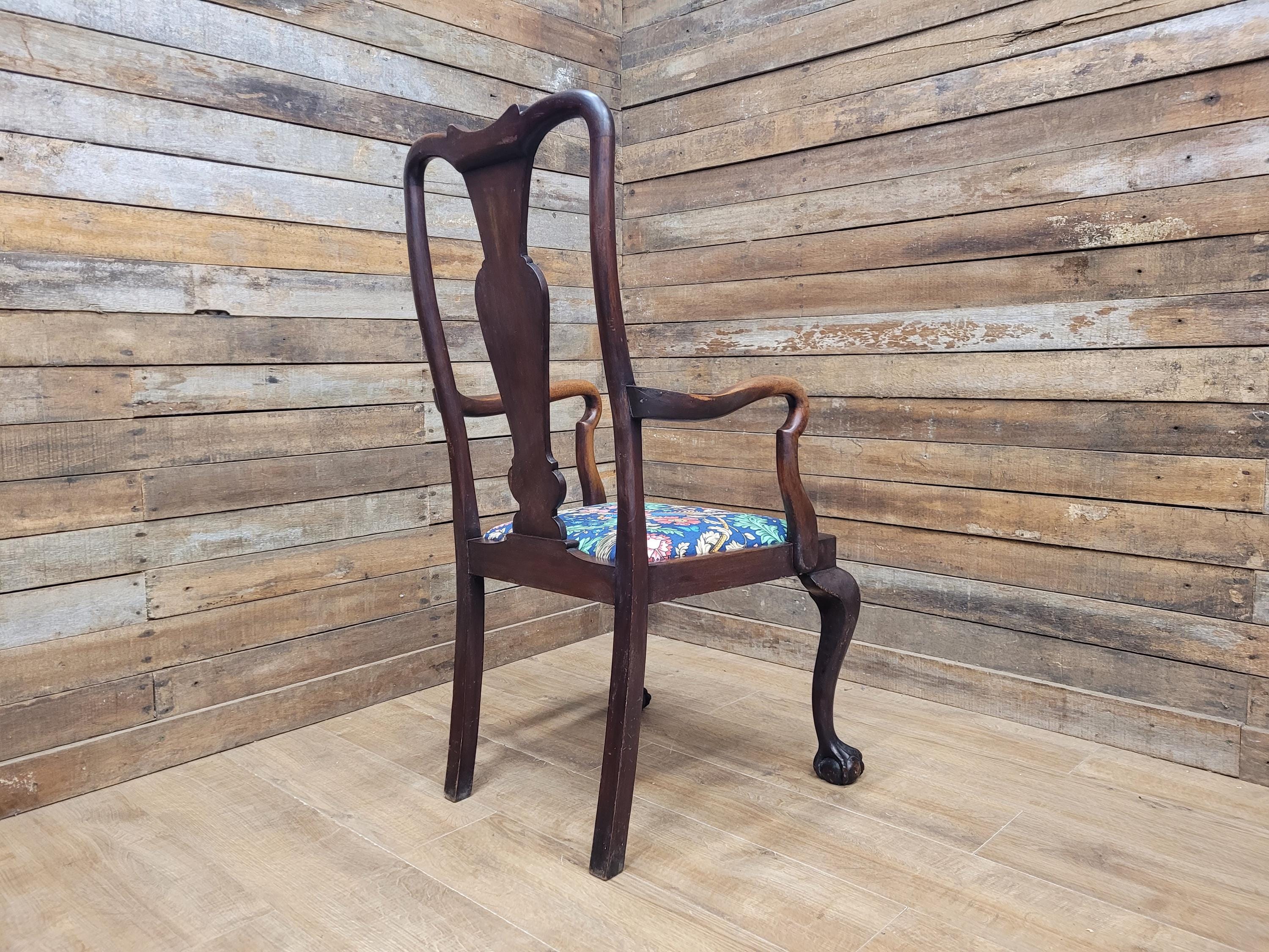 Antique Georgian Style Mahogany Claw Foot Armchair William Morris Bird Seat
