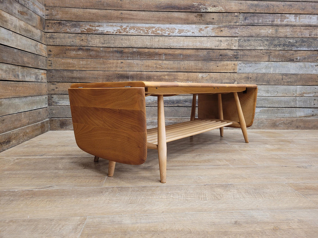 Ercol Model 456 Blonde Elm Drop Leaf Coffee Table Vintage Mid Century With Shelf
