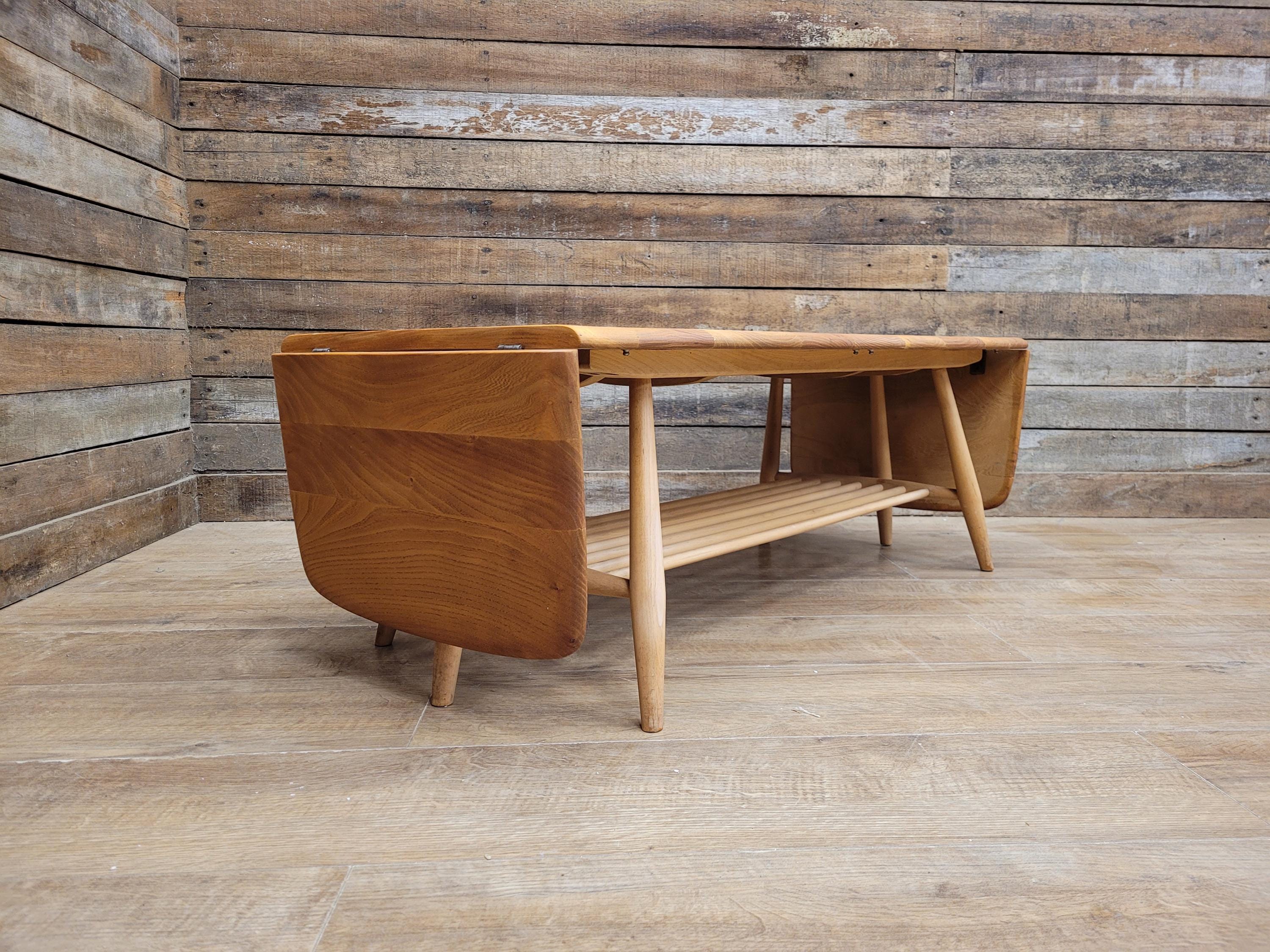 Ercol Model 456 Blonde Elm Drop Leaf Coffee Table Vintage Mid Century With Shelf