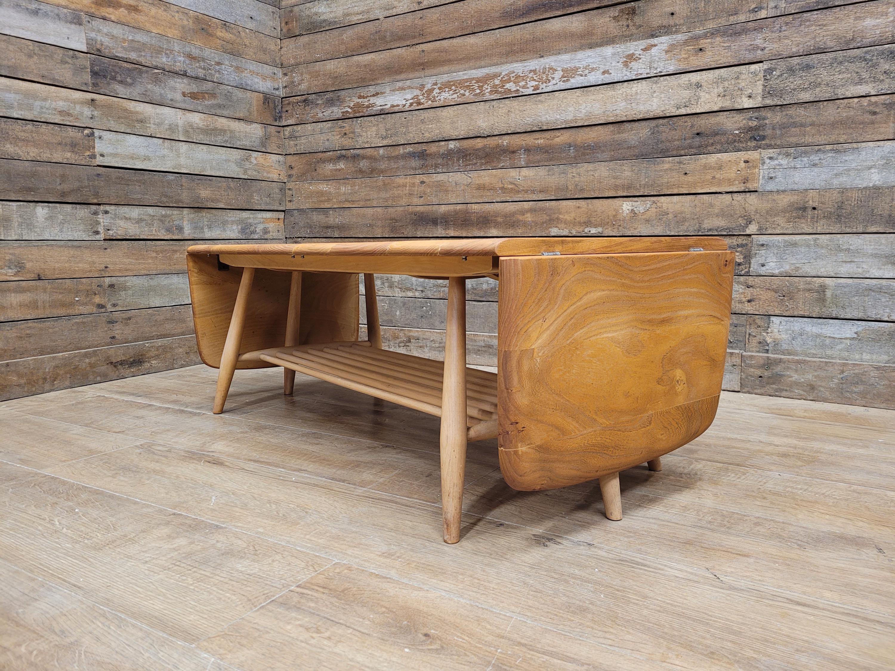 Ercol Model 456 Blonde Elm Drop Leaf Coffee Table Vintage Mid Century With Shelf