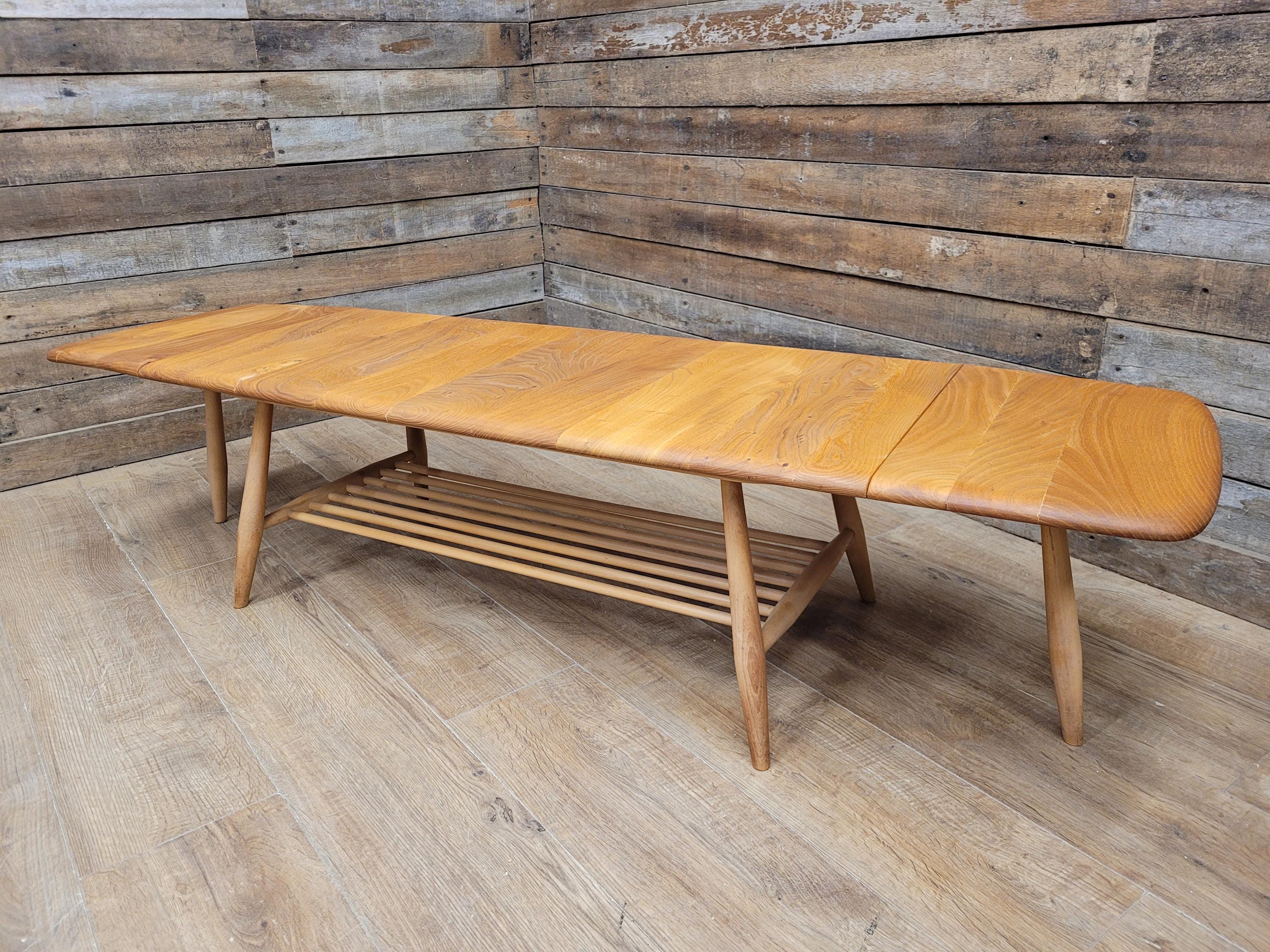Ercol Model 456 Blonde Elm Drop Leaf Coffee Table Vintage Mid Century With Shelf
