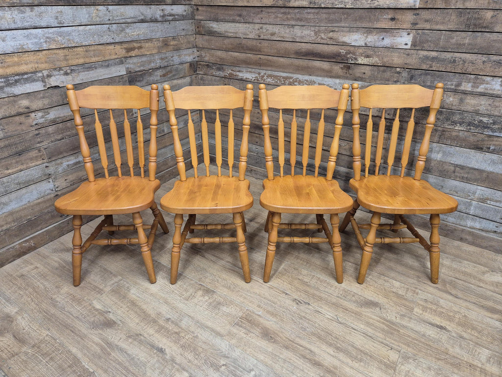 Four Vintage Whittier Solid Wood Dining Chairs Spindle Back Made in USA