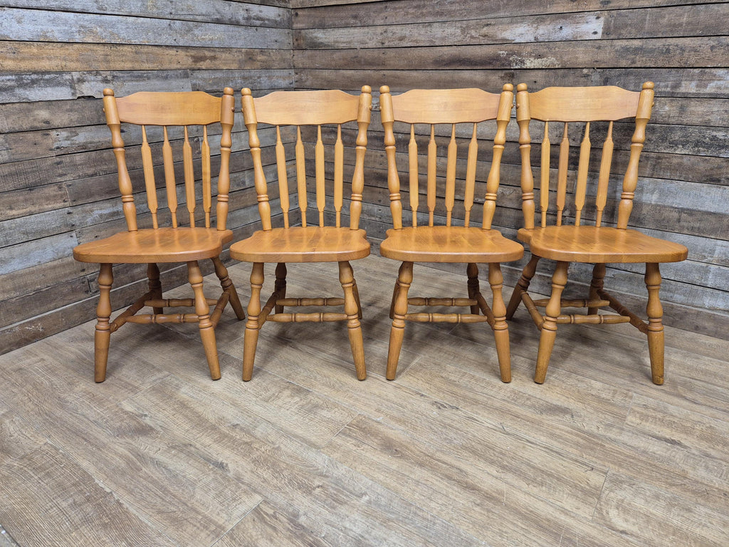Four Vintage Whittier Solid Wood Dining Chairs Spindle Back Made in USA