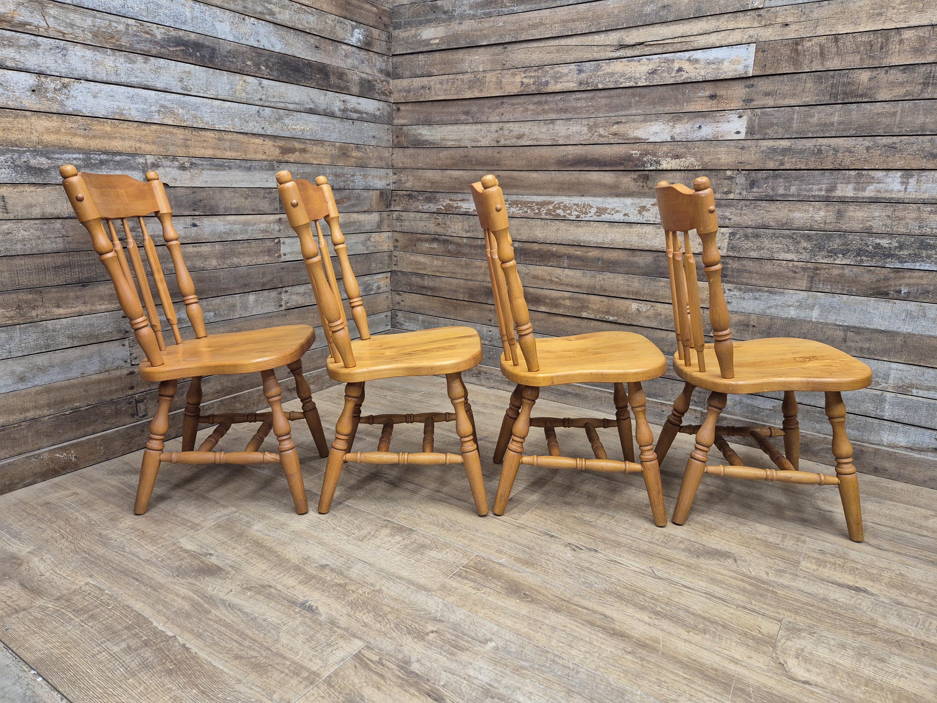 Four Vintage Whittier Solid Wood Dining Chairs Spindle Back Made in USA