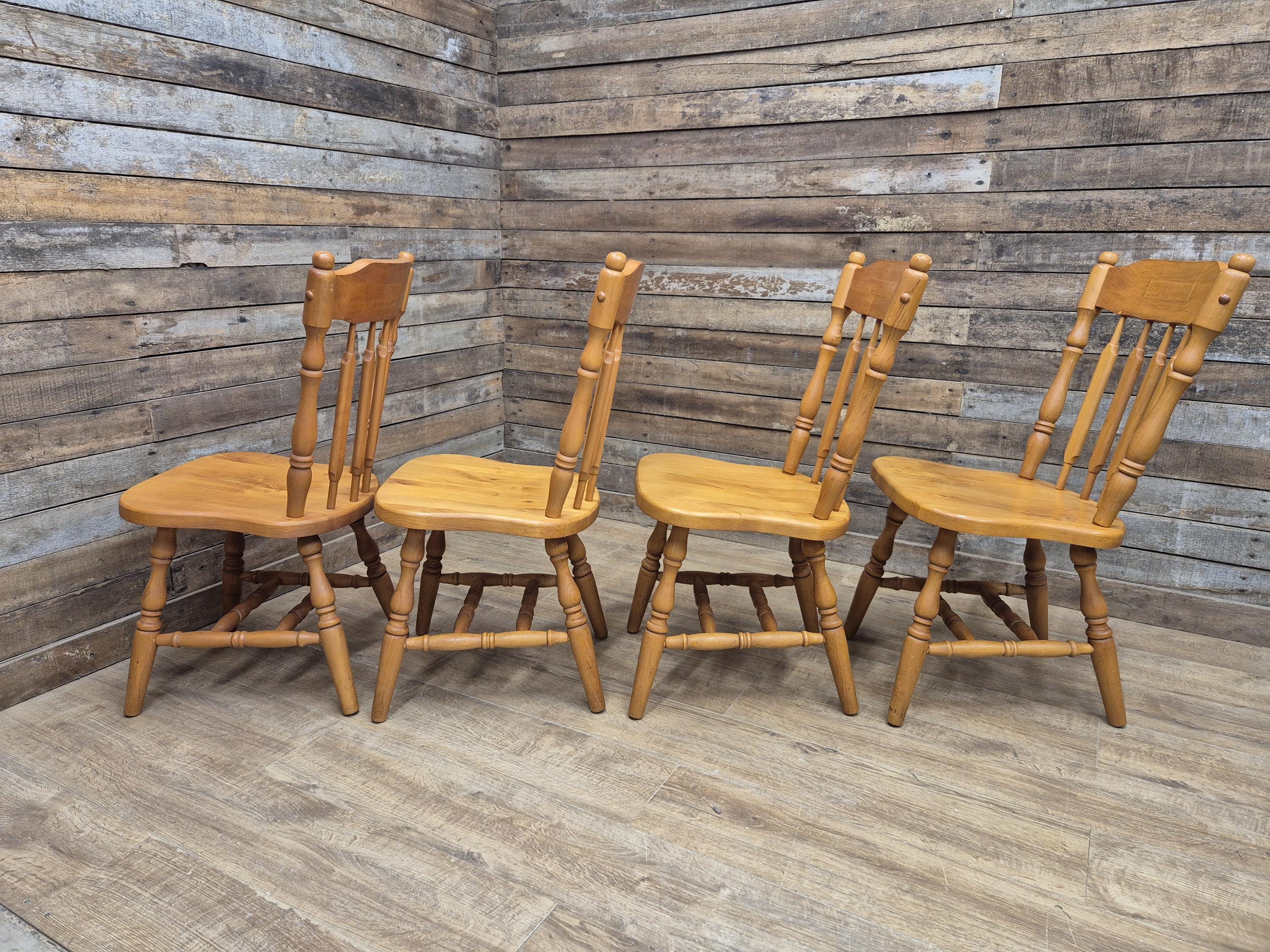 Four Vintage Whittier Solid Wood Dining Chairs Spindle Back Made in USA
