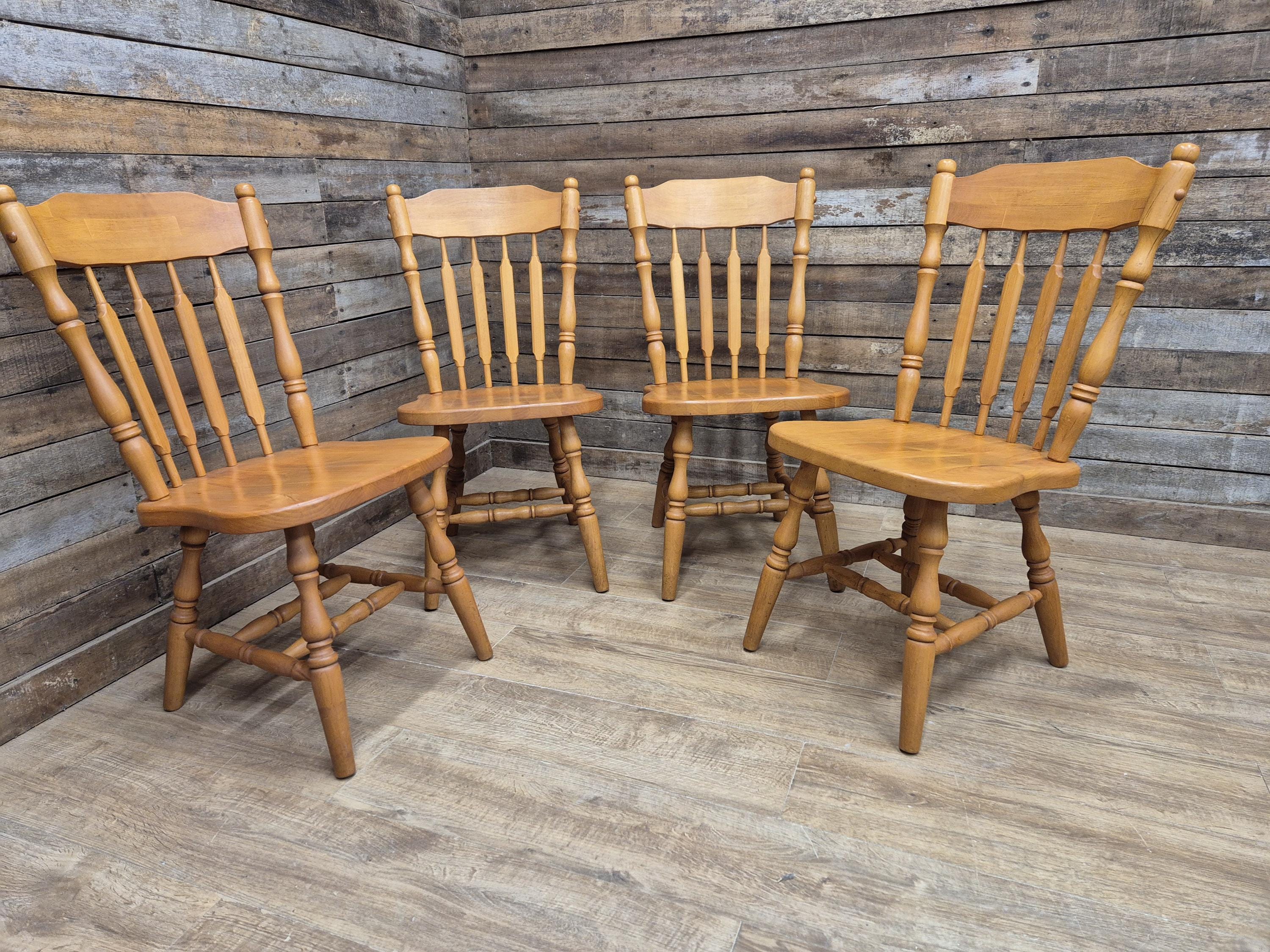 Four Vintage Whittier Solid Wood Dining Chairs Spindle Back Made in USA