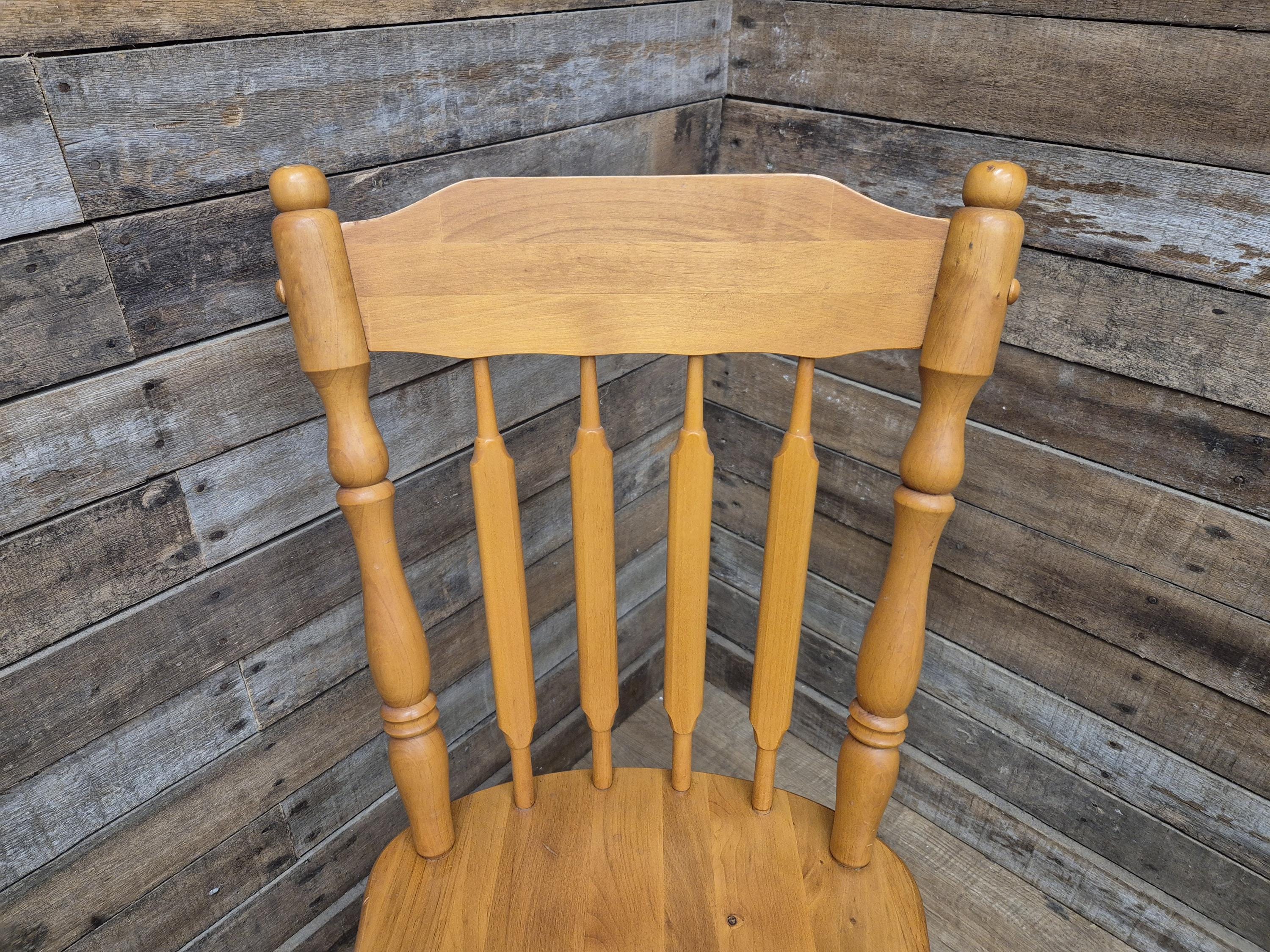 Four Vintage Whittier Solid Wood Dining Chairs Spindle Back Made in USA