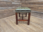Green Button Tufted Leather Chesterfield Bench Stool with Stud Detail Wood Base