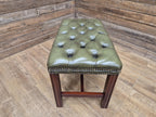 Green Button Tufted Leather Chesterfield Bench Stool with Stud Detail Wood Base