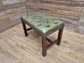 Green Button Tufted Leather Chesterfield Bench Stool with Stud Detail Wood Base