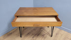Mid Century Avalon Teak Side Table with Drawer Hairpin Legs Up Cycled Sideboard