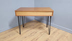Mid Century Avalon Teak Side Table with Drawer Hairpin Legs Up Cycled Sideboard