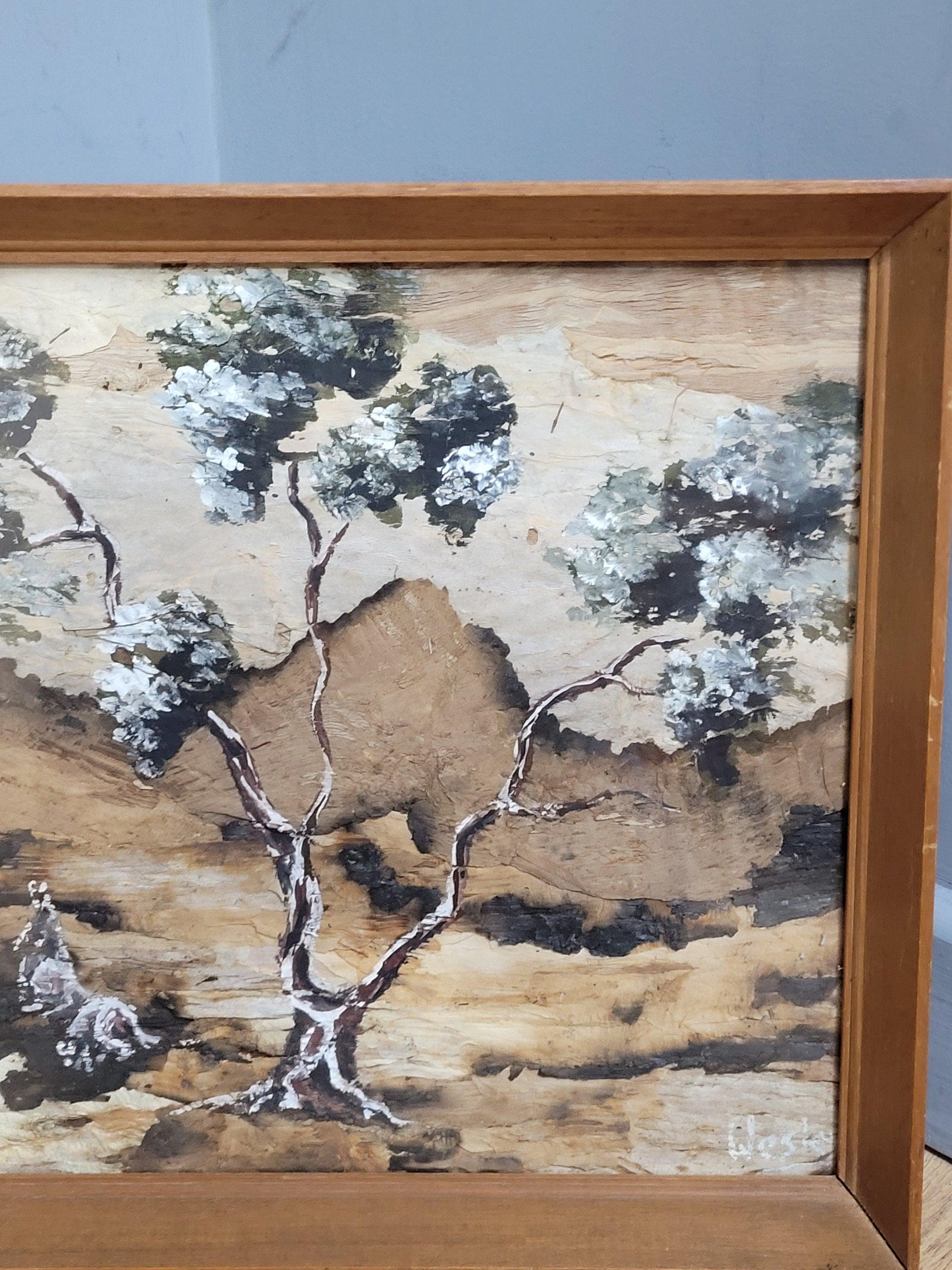 Vintage Australian Aboriginal Bark Painting Signed Wesley 34cm x 49cm