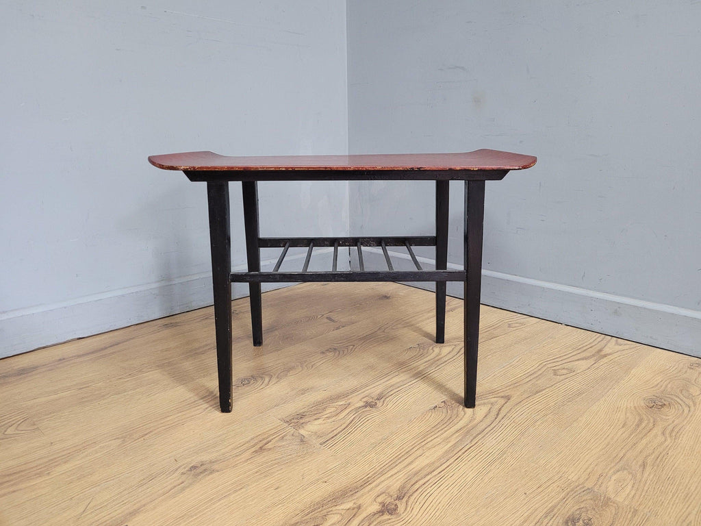Mid Century Teak Style Tapered Black Leg Side Or Coffee Table Magazine Shelf