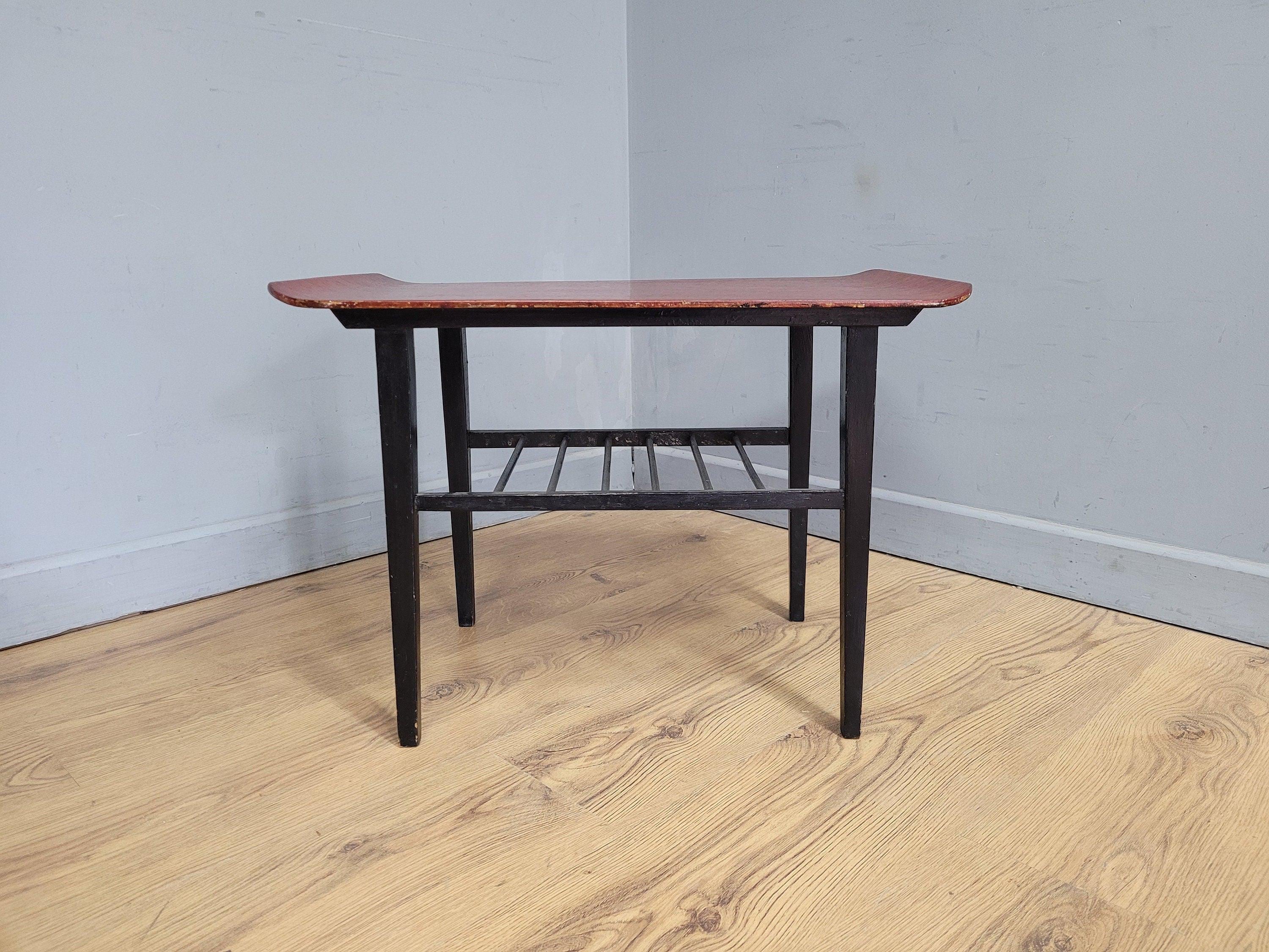 Mid Century Teak Style Tapered Black Leg Side Or Coffee Table Magazine Shelf