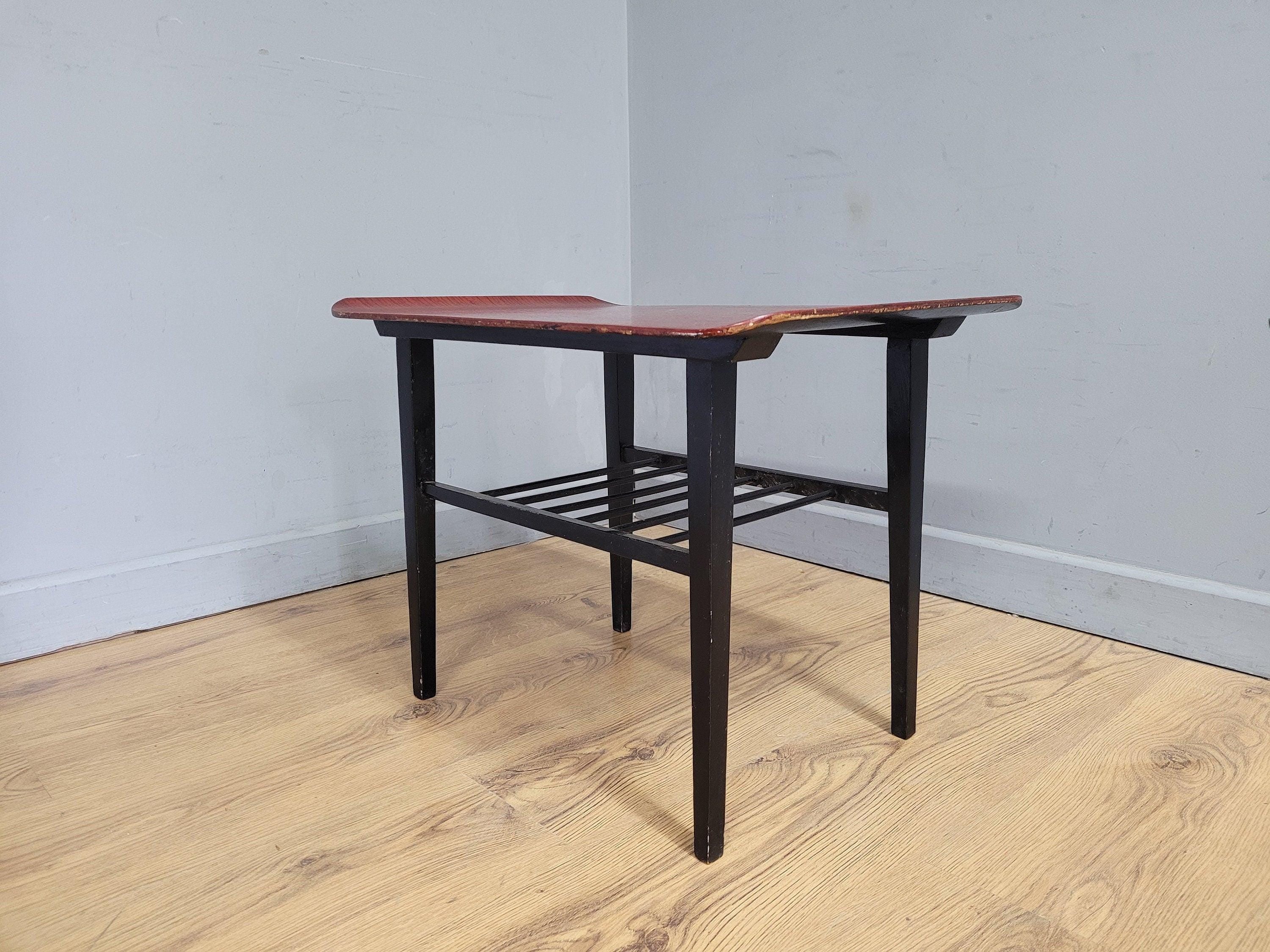 Mid Century Teak Style Tapered Black Leg Side Or Coffee Table Magazine Shelf