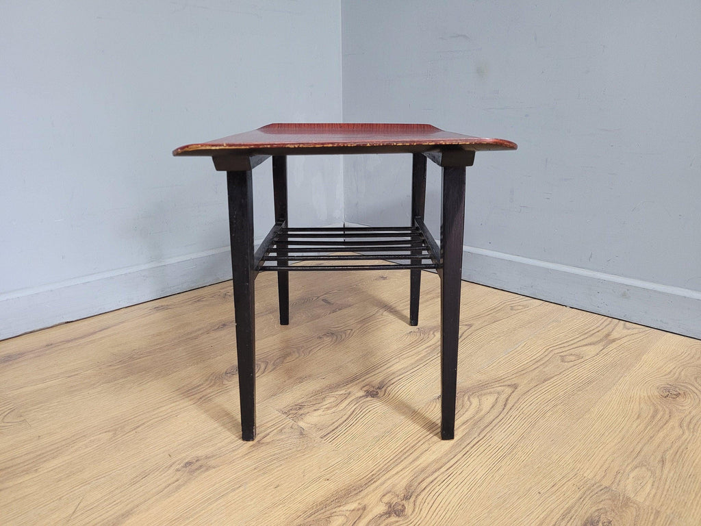 Mid Century Teak Style Tapered Black Leg Side Or Coffee Table Magazine Shelf