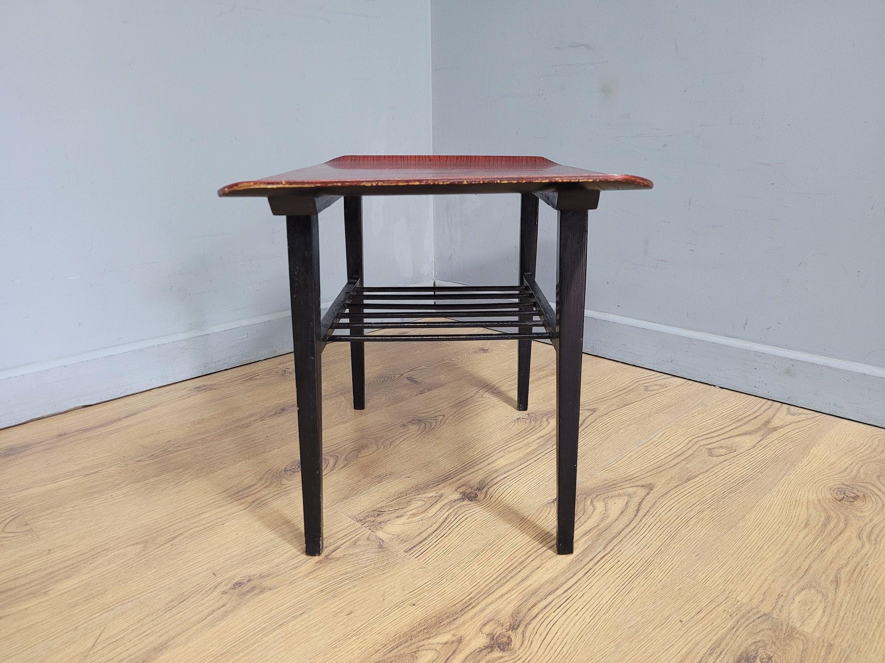 Mid Century Teak Style Tapered Black Leg Side Or Coffee Table Magazine Shelf