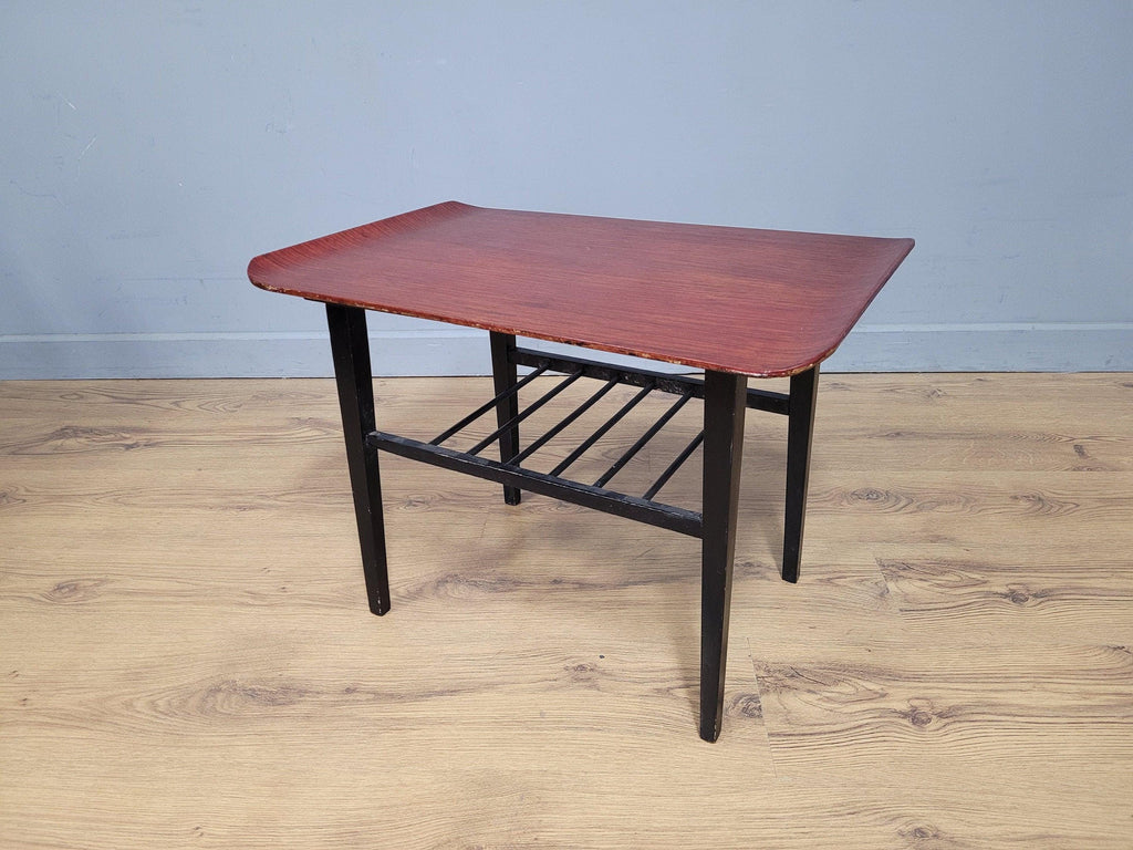Mid Century Teak Style Tapered Black Leg Side Or Coffee Table Magazine Shelf