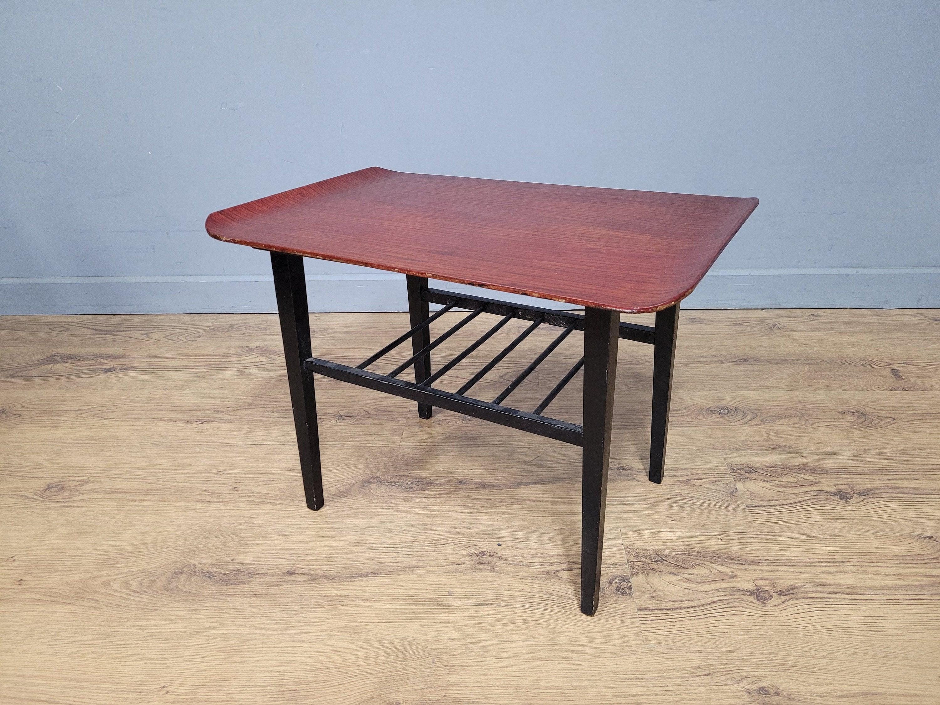 Mid Century Teak Style Tapered Black Leg Side Or Coffee Table Magazine Shelf