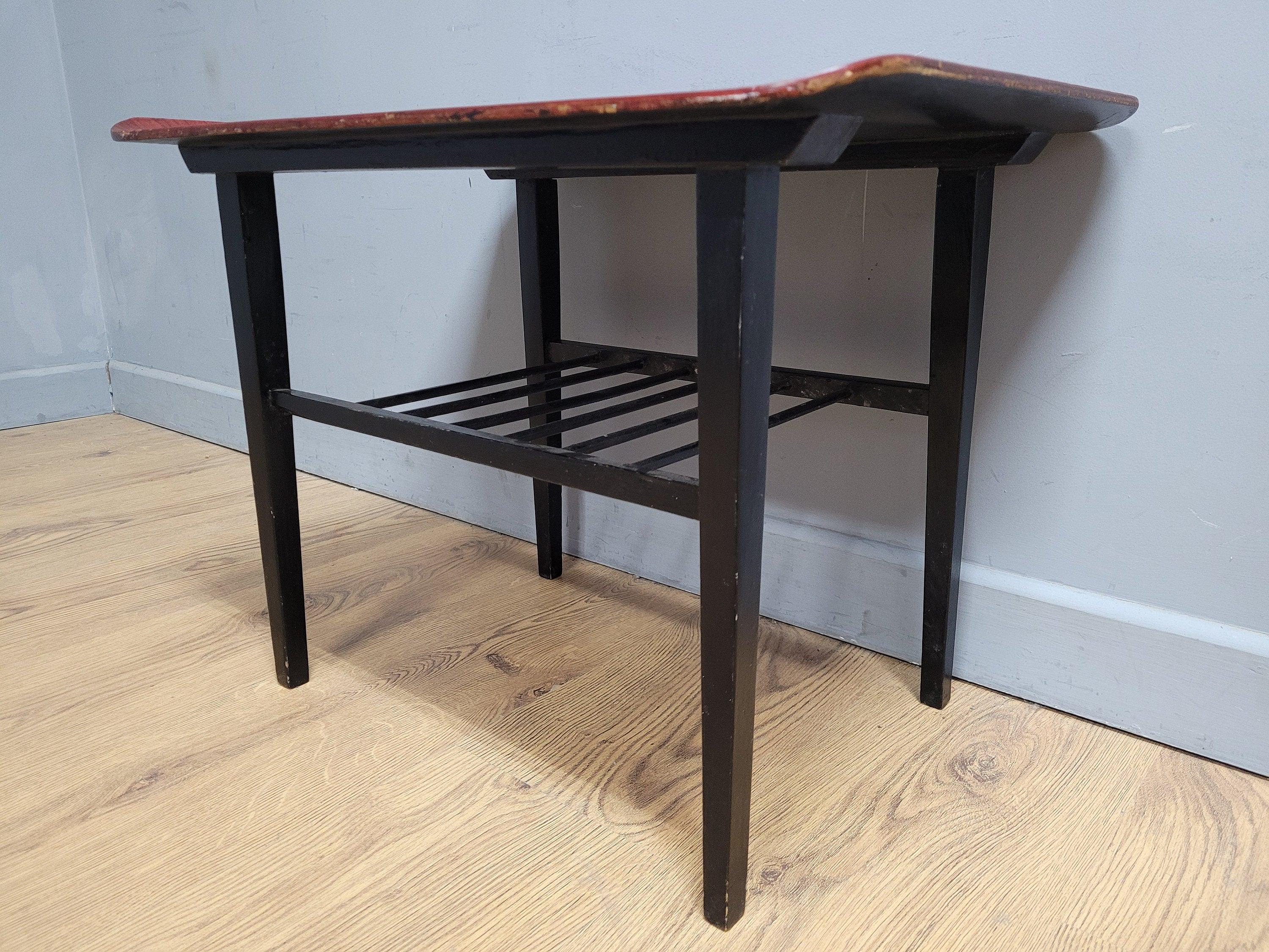 Mid Century Teak Style Tapered Black Leg Side Or Coffee Table Magazine Shelf