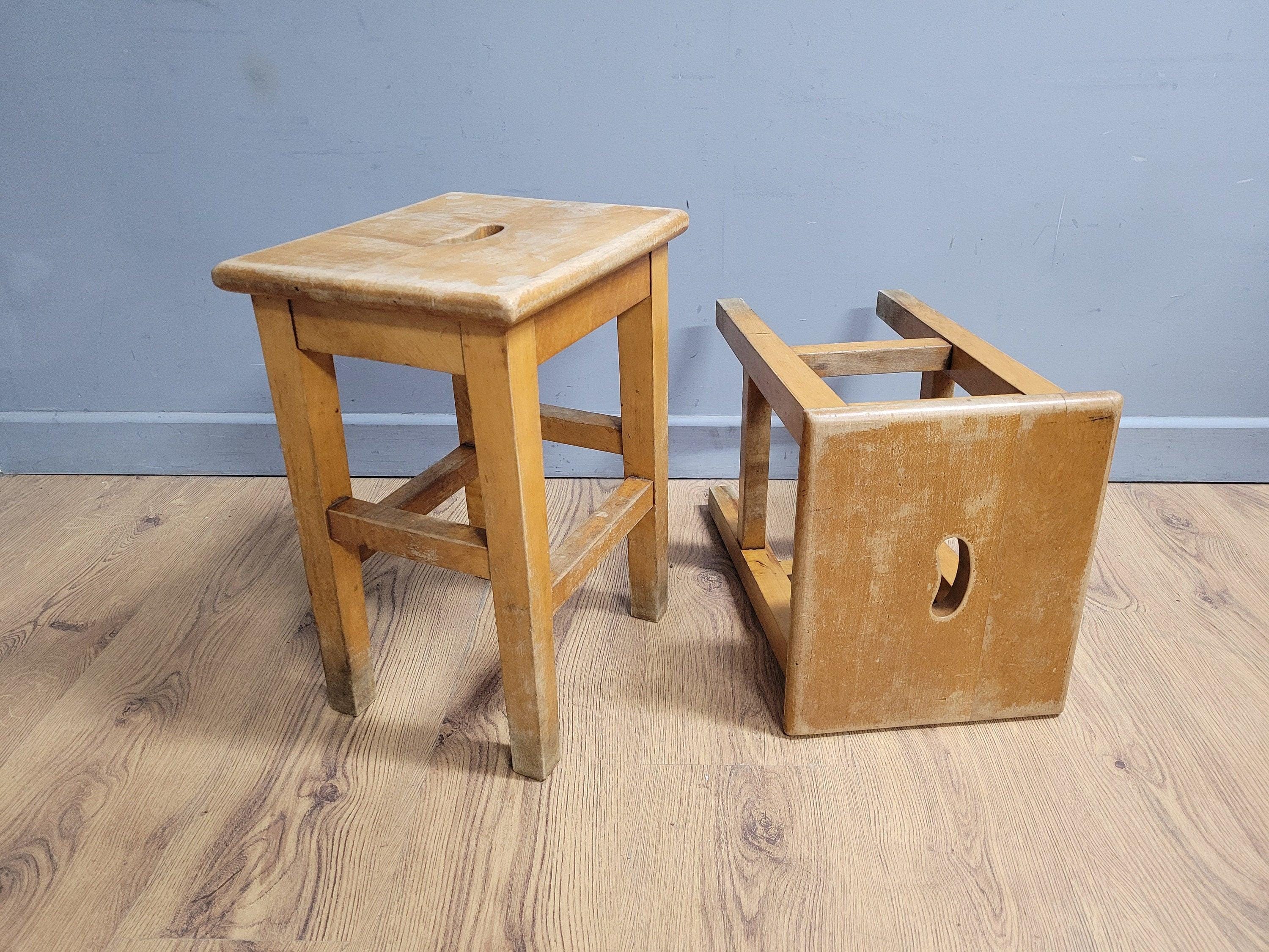Vintage Pair Of Short Old School Lab Stools Ideal For Kitchen Table Blonde Wood