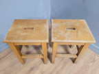 Vintage Pair Of Short Old School Lab Stools Ideal For Kitchen Table Blonde Wood