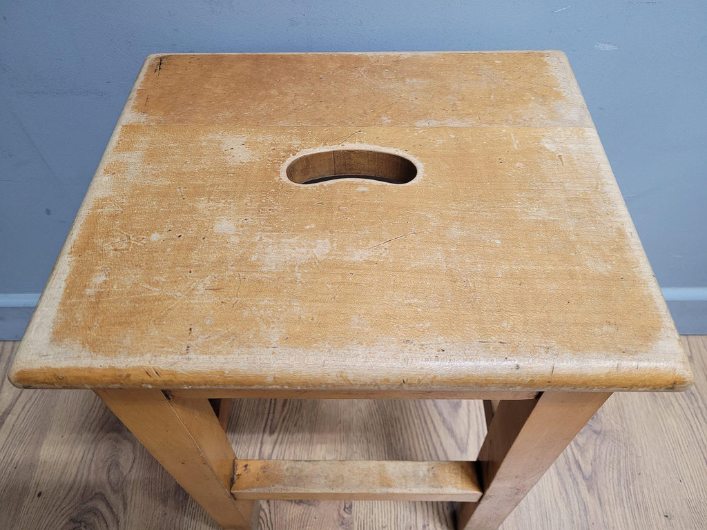 Vintage Pair Of Short Old School Lab Stools Ideal For Kitchen Table Blonde Wood