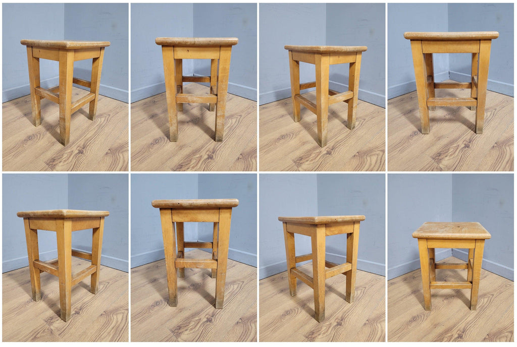 Vintage Pair Of Short Old School Lab Stools Ideal For Kitchen Table Blonde Wood