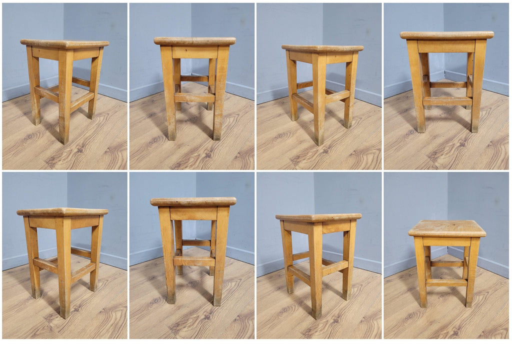 Vintage Pair Of Short Old School Lab Stools Ideal For Kitchen Table Blonde Wood