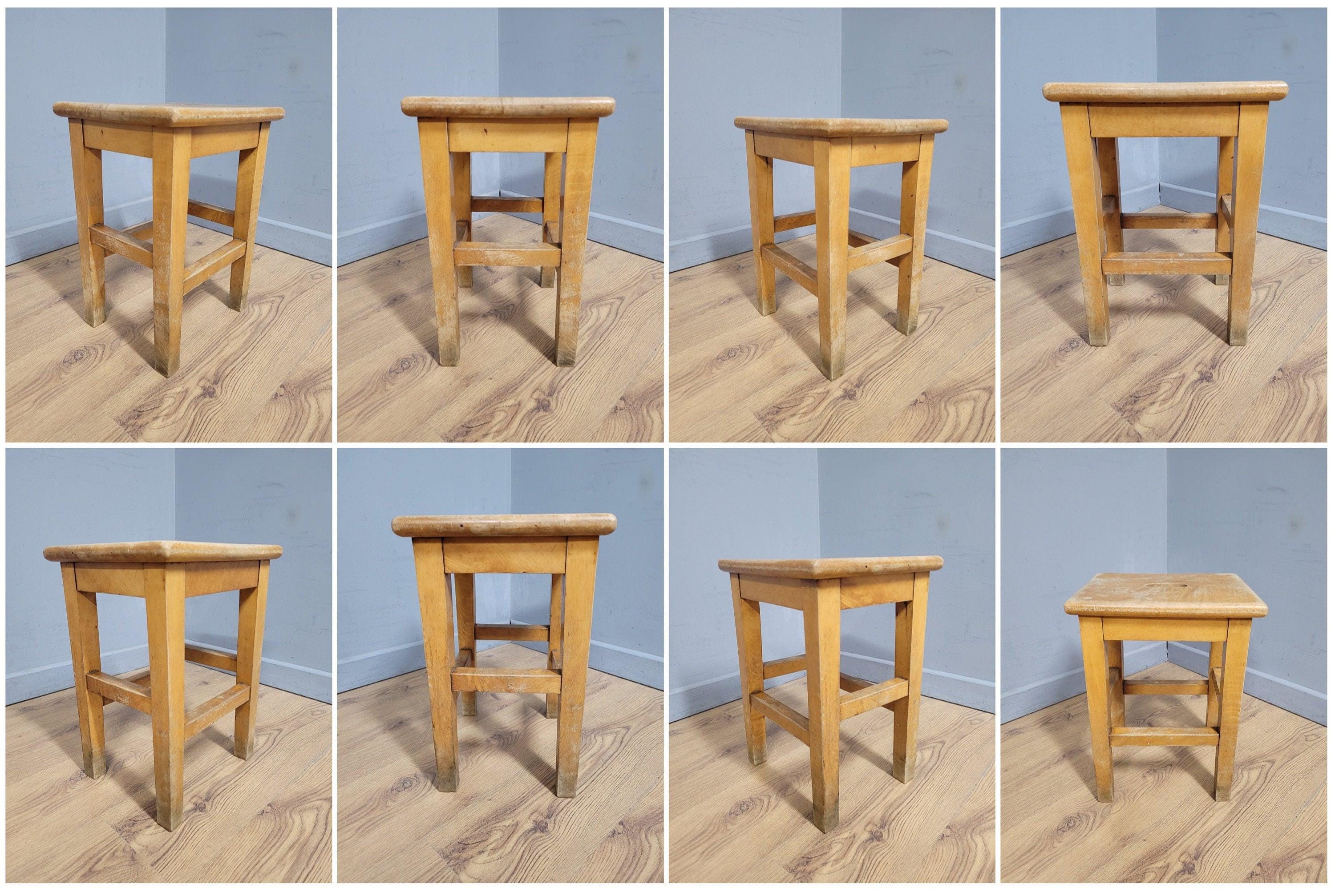 Vintage Pair Of Short Old School Lab Stools Ideal For Kitchen Table Blonde Wood