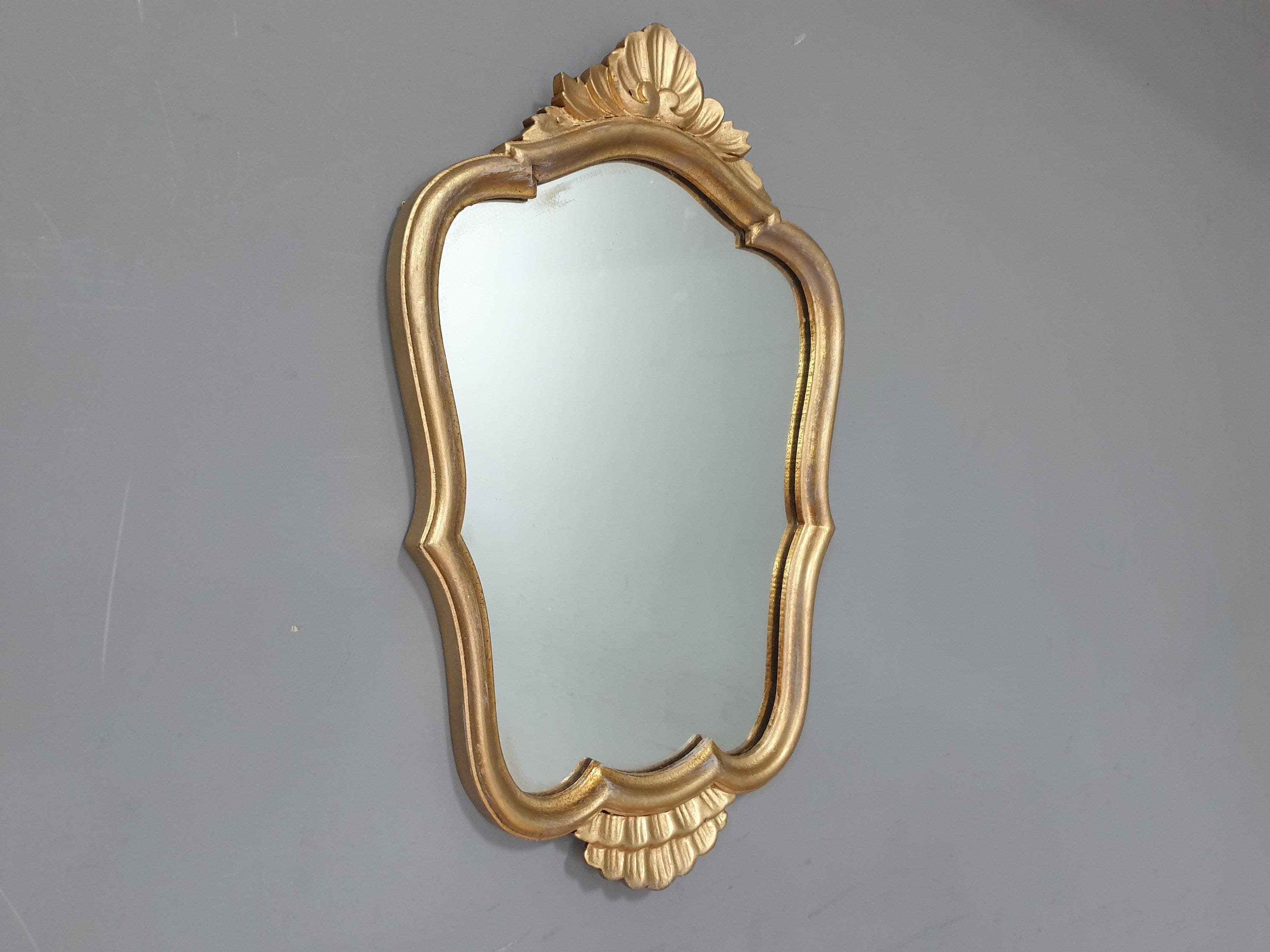 Vintage Ornate Distressed Gold Gilt Style Mirror Mantle Mirror