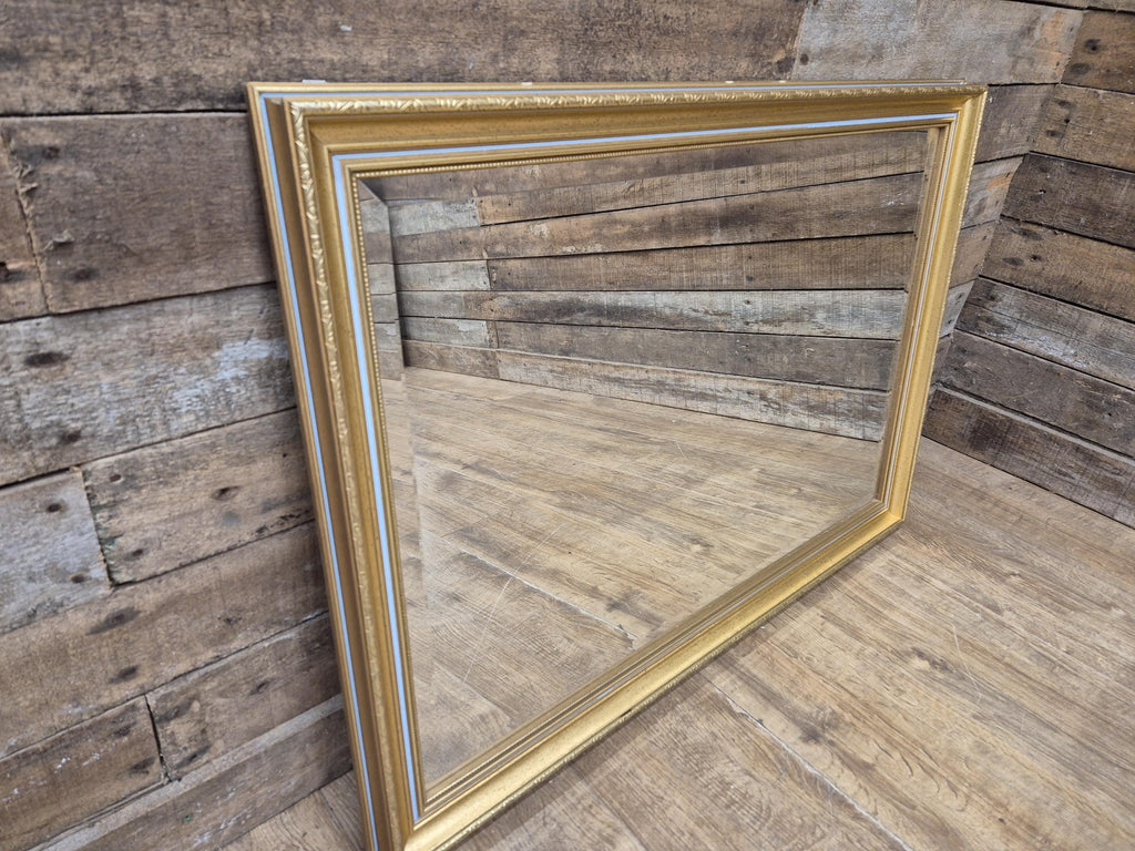 Vintage Gold Gilt Style Framed Bevel Edged Wall Mirror Light Blue Detail